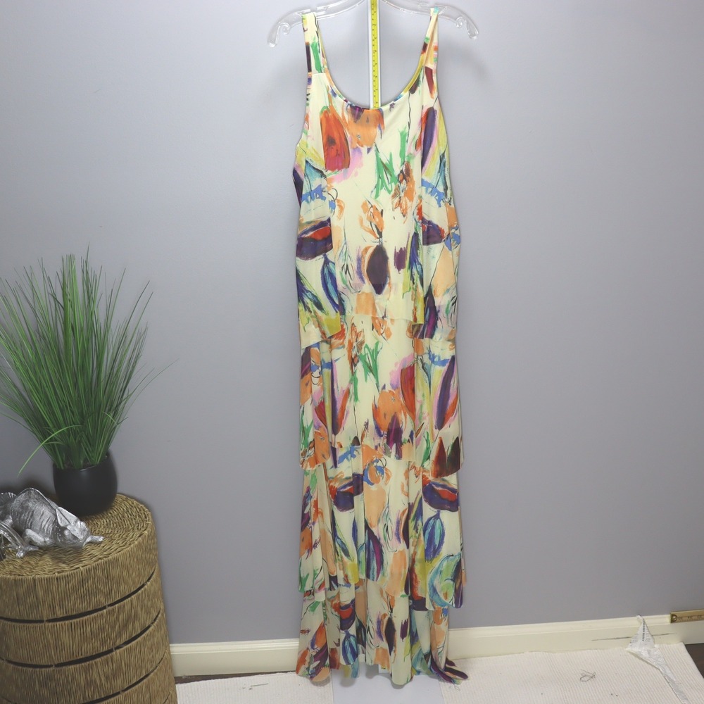 Eliza J Tiered Maxi Dress Womens L Multicolor Excellent Abstract Mesh